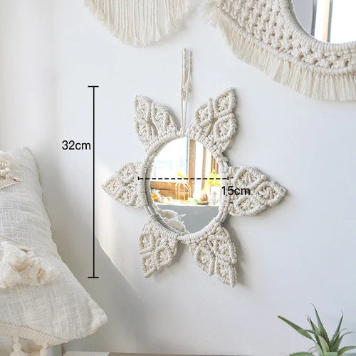 miroir rond en macramé style bohème pour décoration murale - vue 20 sur 19