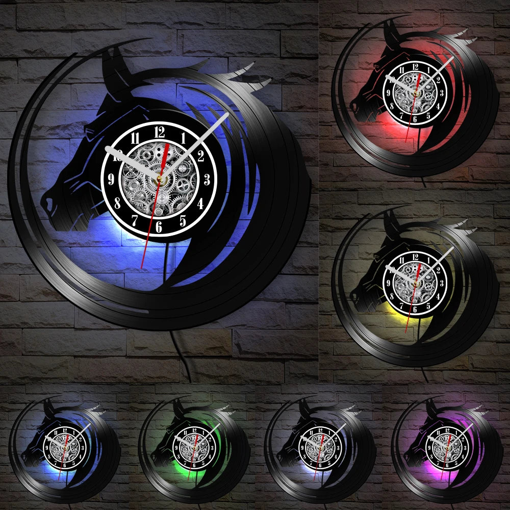 horse vinyl wall clock equestrian decoration handmade unique gift - vue 9 sur 22