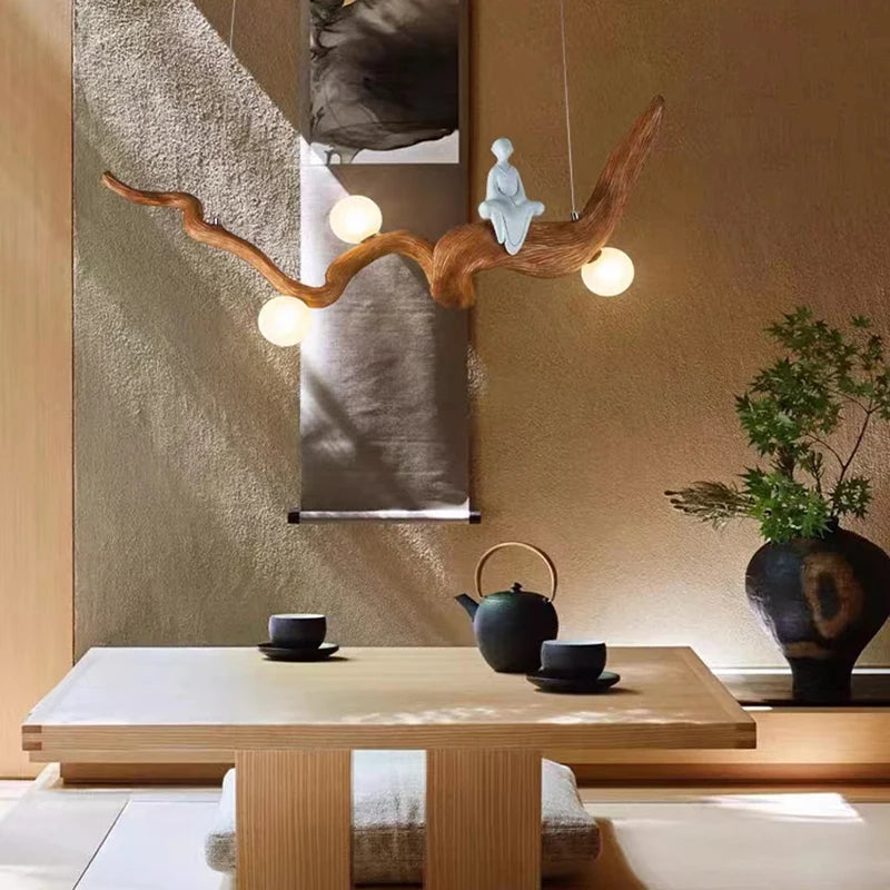 Zen resin pendant light in Chinese style for interior decor - vue 4 sur 7