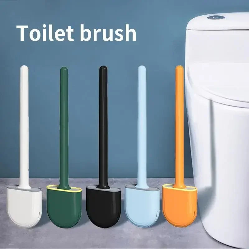 Hanging silicone toilet brush with quick-drying holder