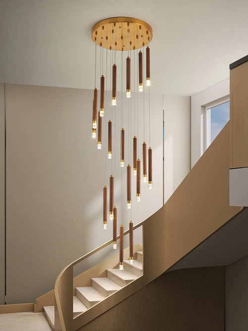 Modern LED walnut chandelier for simple Nordic duplex - vue 4 sur 7