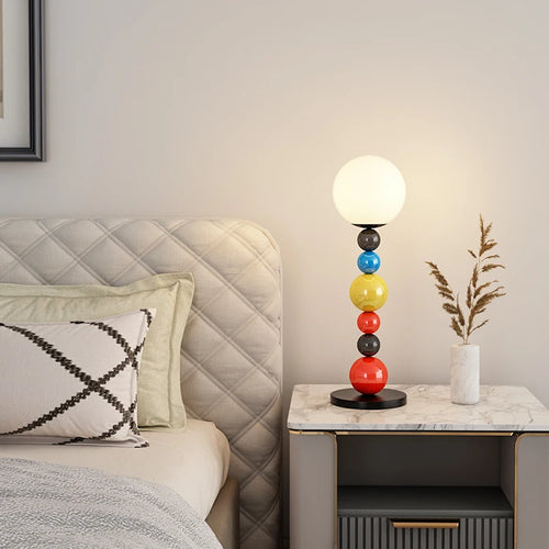 Modern floor lamp with colourful beads and glass shade - vue 5 sur 9