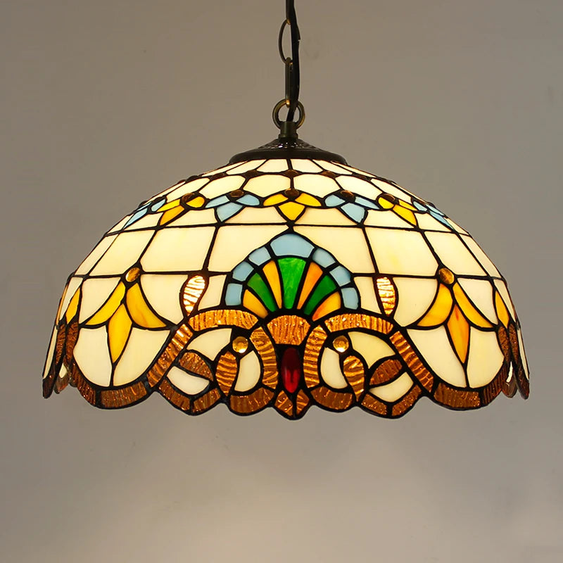 Retro tiffany pendant light baroque pearl stained glass chandelier 16' sea blue brown