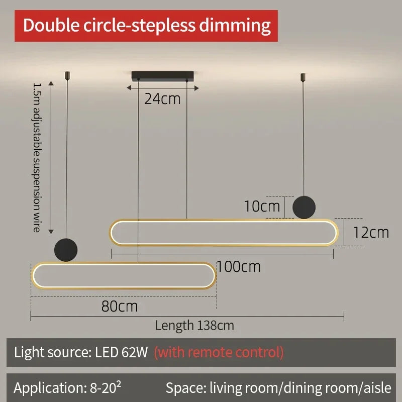 Nordic minimalist double ring LED pendant light for interiors - vue 16 sur 16