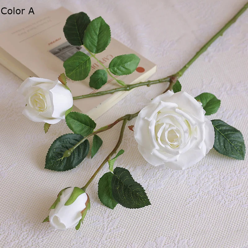3 artificial rose heads for wedding and bedroom decor - vue 10 sur 10