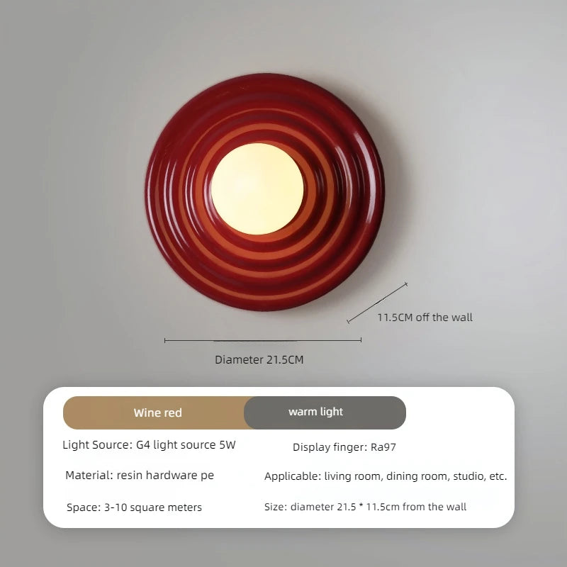 Retro resin LED wall lamp round Japanese style