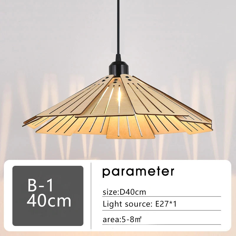 Japanese retro wooden pendant light for interior decoration - vue 10 sur 13