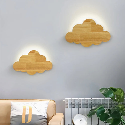 Natural oak cloud wall light for children's decor - vue 2 sur 7