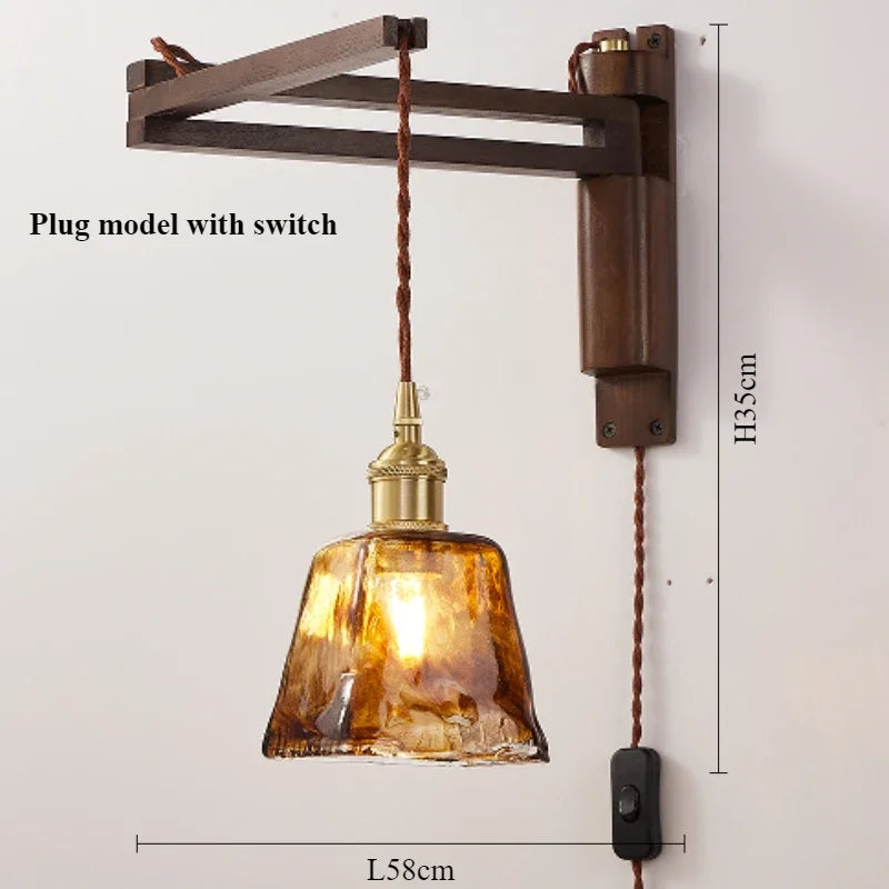 Modern walnut wood lamp with decorative LED light - vue 8 sur 21