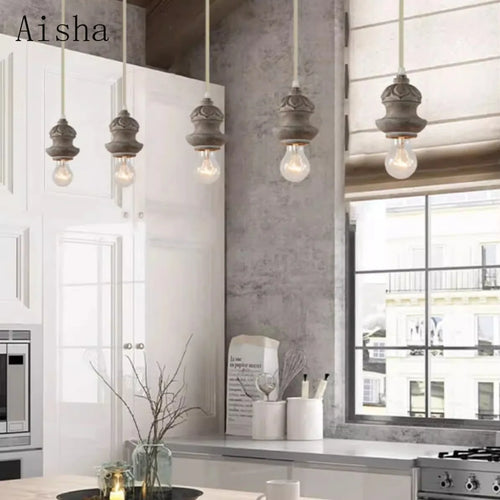 Retro country-style wood-effect pendant light for indoor use - vue 4 sur 8