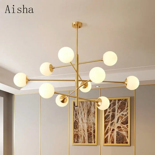 Modern nordic glass and copper chandelier - vue 3 sur 10