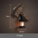 Vintage wooden wall light with glass and metal lampshade