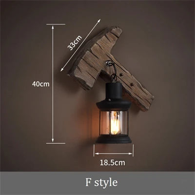 Vintage wooden wall light with glass and metal lampshade - vue 7 sur 16