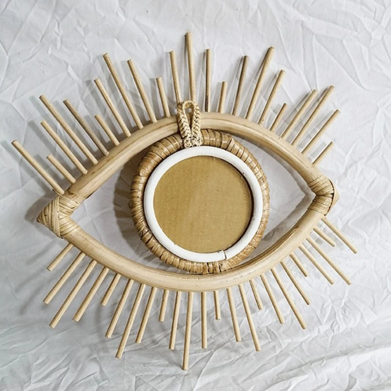 decorative rattan eye-shaped mirror for artistic interior