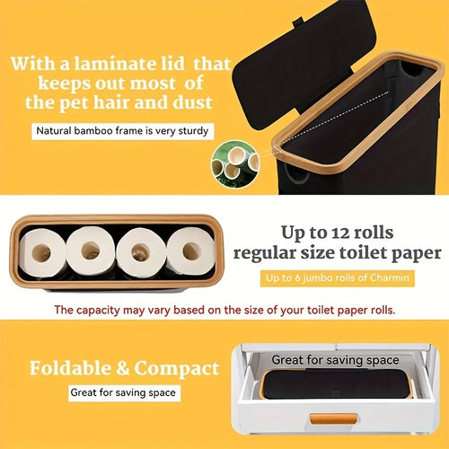 bamboo paper holder with lid for storing accessories - vue 8 sur 8