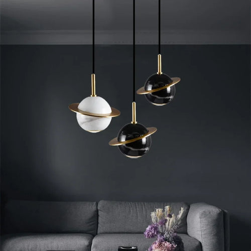 Nordic style natural marble circular chandelier for bars and restaurants - vue 3 sur 9