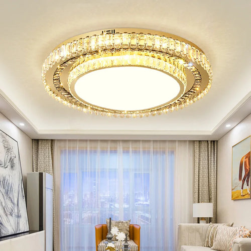 Modern luxury round crystal glass LED chandelier - vue 4 sur 11