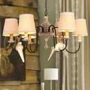 Vintage American wooden chandelier with fabric birds