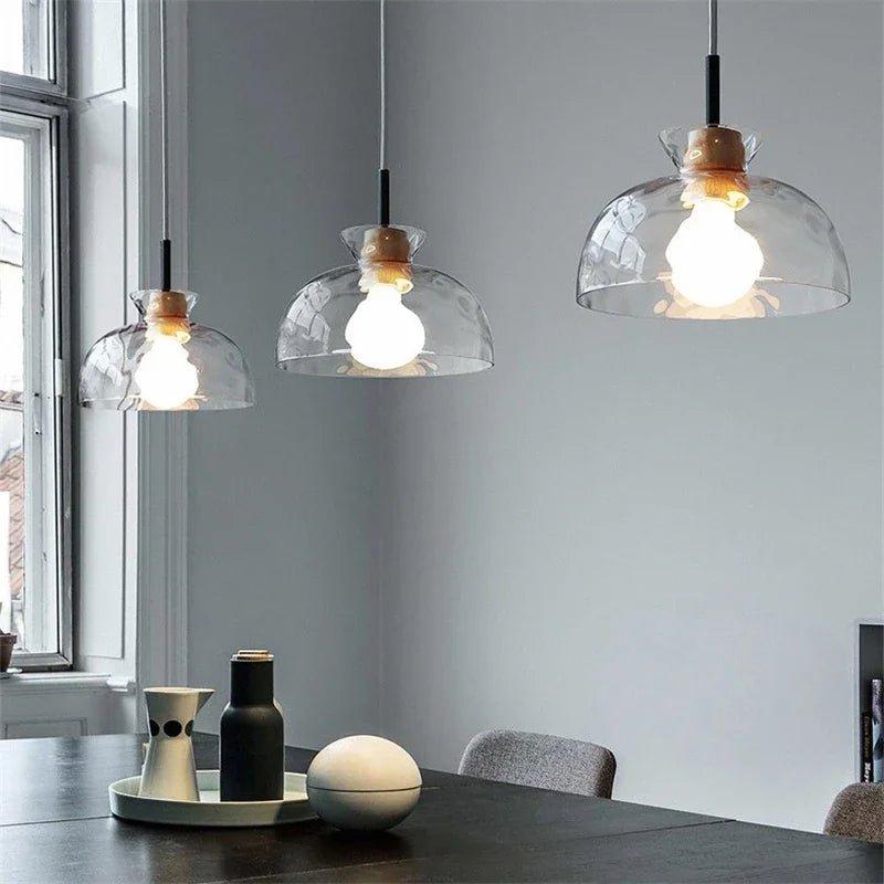 Modern wood and glass chandelier for Nordic decor - vue 4 sur 9