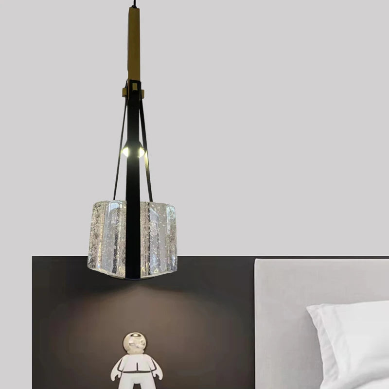 Height adjustable resin and faux leather pendant lamp