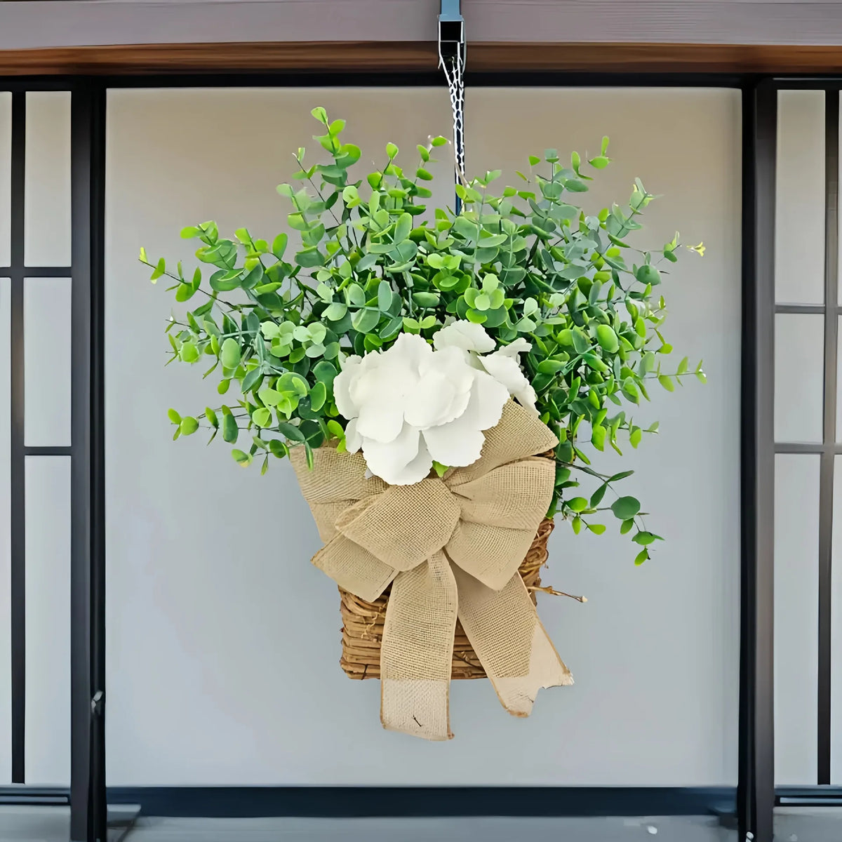 Decorative spring eucalyptus and white flower wreath