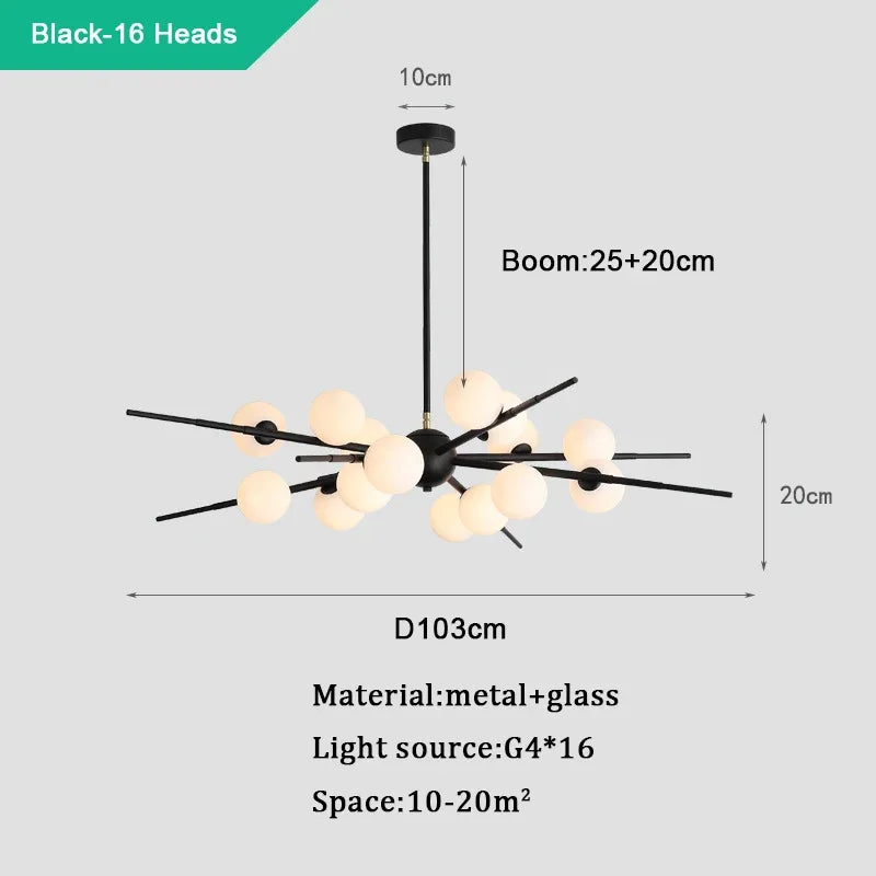 Modern glass chandelier for designer interior lighting