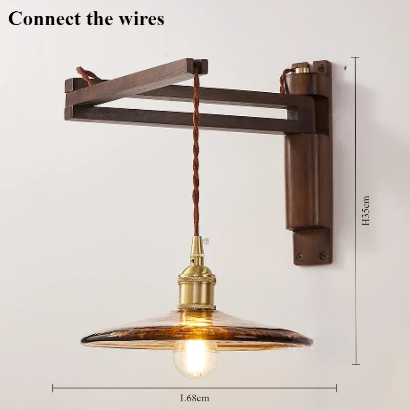 Modern walnut wood lamp with decorative LED light - vue 18 sur 21