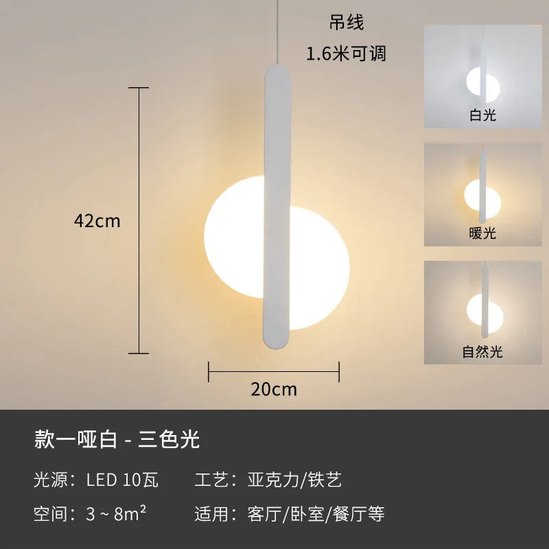 Modern geometric LED acrylic moon pendant light - vue 24 sur 24