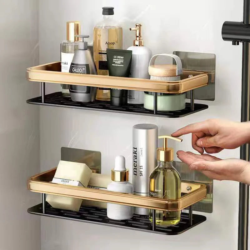 no-drill wall-mounted storage shelf for shampoo and makeup