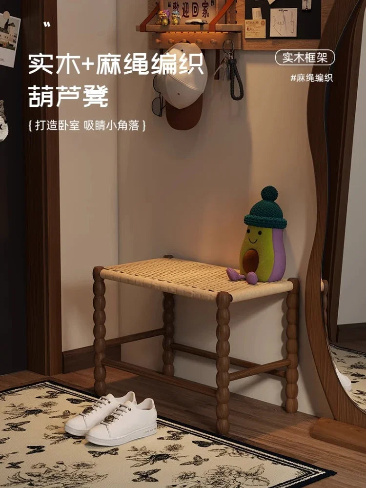 Creative Gourd Stool, French Woven Solid Wood Stool, Household Shoe Changing Stool, Living Room Sofa Side Shelf - vue 1 sur 13