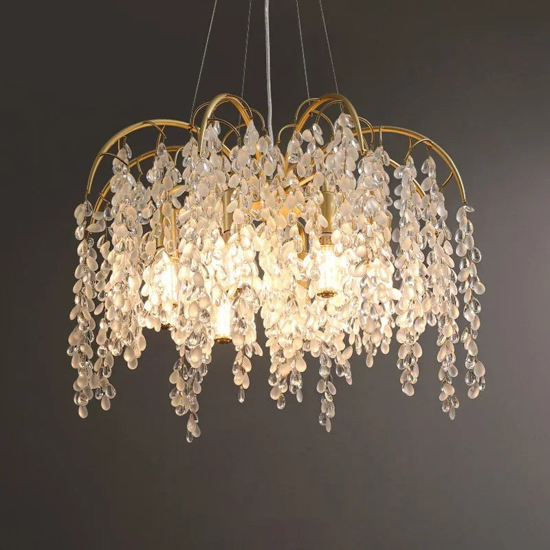 golden crystal chandelier for luxurious interior lighting - vue 4 sur 11