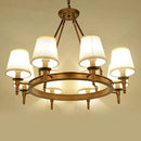 Classic American wrought iron chandelier with fabric lampshade