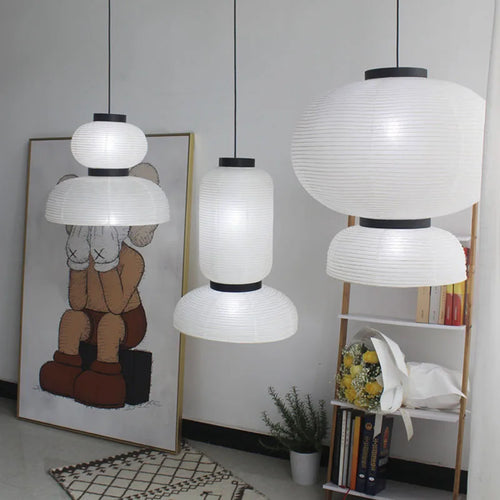 White rice paper pendant light with Danish design - vue 2 sur 9