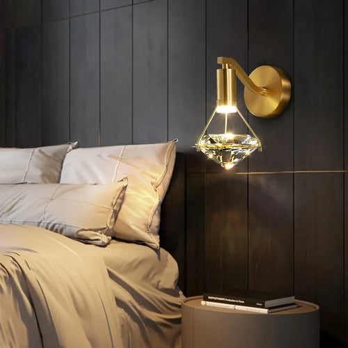 Minimalist luxury copper LED wall light 5W warm for bedroom or bedside - vue 5 sur 8