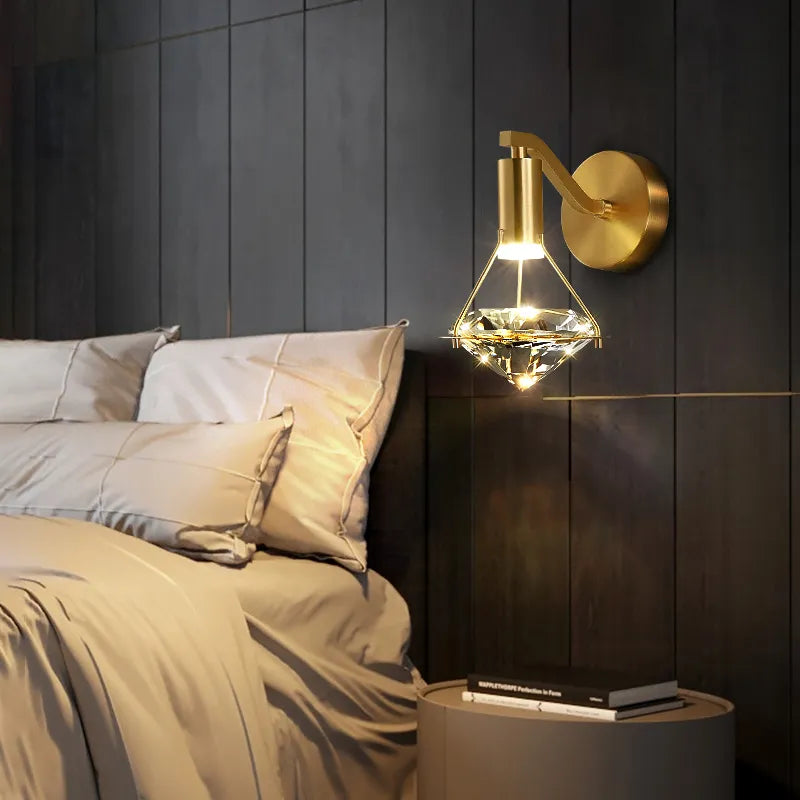 Minimalist luxury copper LED wall light 5W warm for bedroom or bedside - vue 4 sur 8
