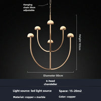 Spanish natural marble retro style copper and LED chandelier