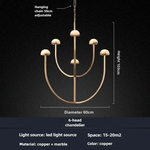 Spanish natural marble retro style copper and LED chandelier