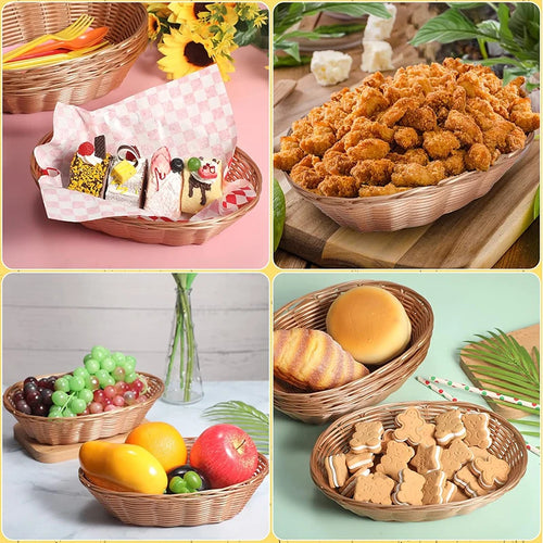 8/20Pcs Wicker Bread Baskets, Handwoven Oval Plastic Basket, Tabletop Fruit Vegetables Food Serving Basket for Home, Kitchen - vue 7 sur 6