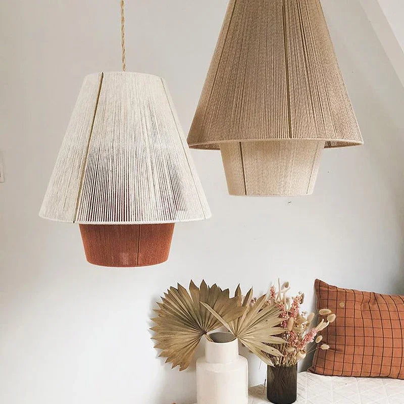 Vintage hemp pendant light wabi sabi style for retro decor