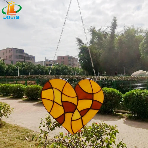 Decorative round lotus stained glass heart with tropical fish - vue 3 sur 11