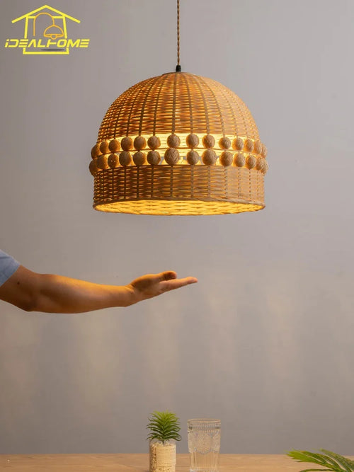 Modern woven bamboo pendant light wabi-sabi zen decorative - vue 2 sur 8