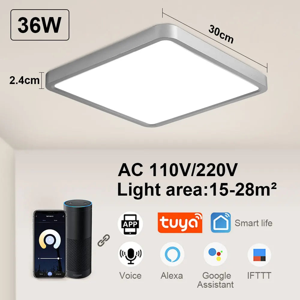 Tuya smart LED ceiling light with app and voice control, Alexa and Google compatible, remote control for living room and bedroom - vue 16 sur 22