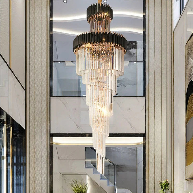 Luxury spiral LED crystal chandelier for high ceilings