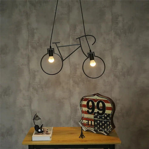 Modern iron bicycle pendant light for home decor - vue 3 sur 12
