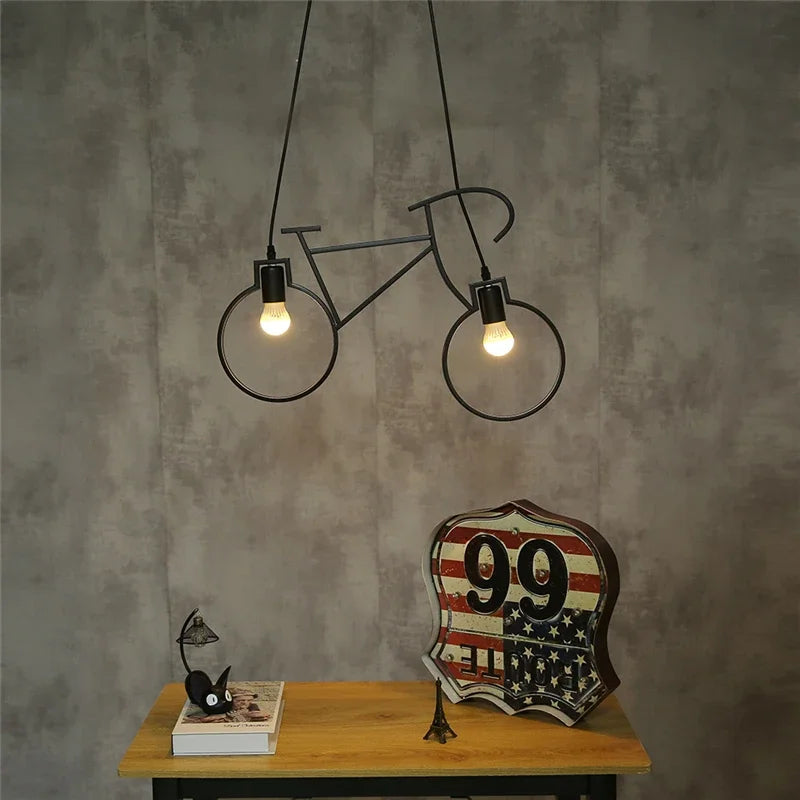 Modern iron bicycle pendant light for home decor