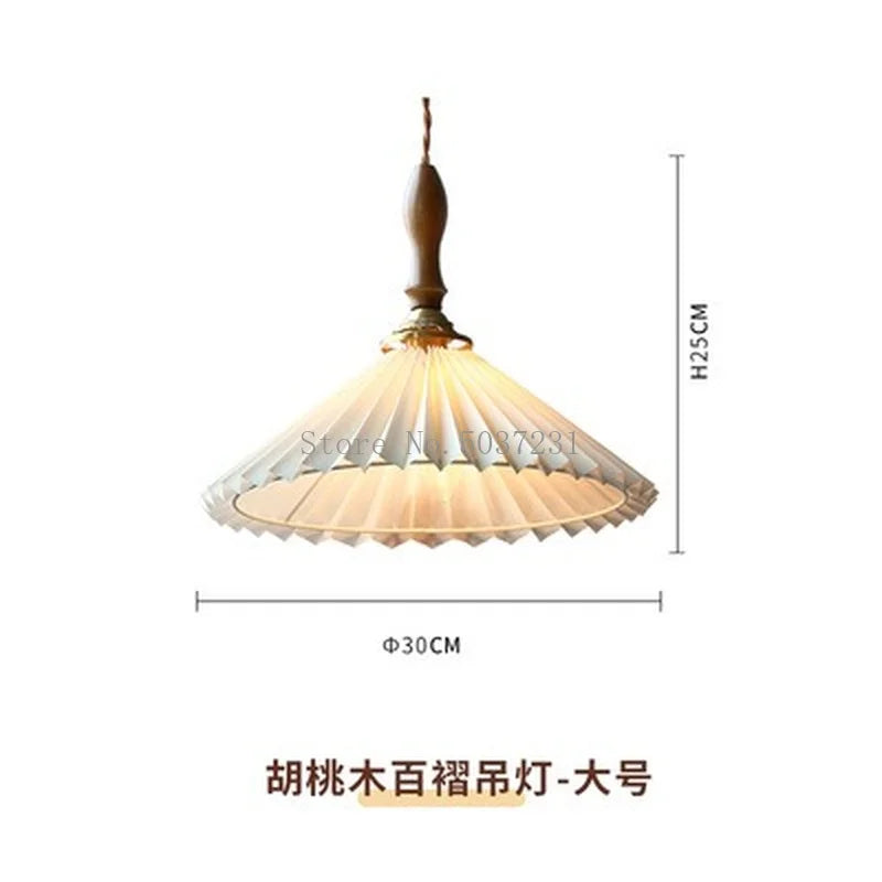 Retro Japanese pleated chandelier in Nordic walnut for indoor use