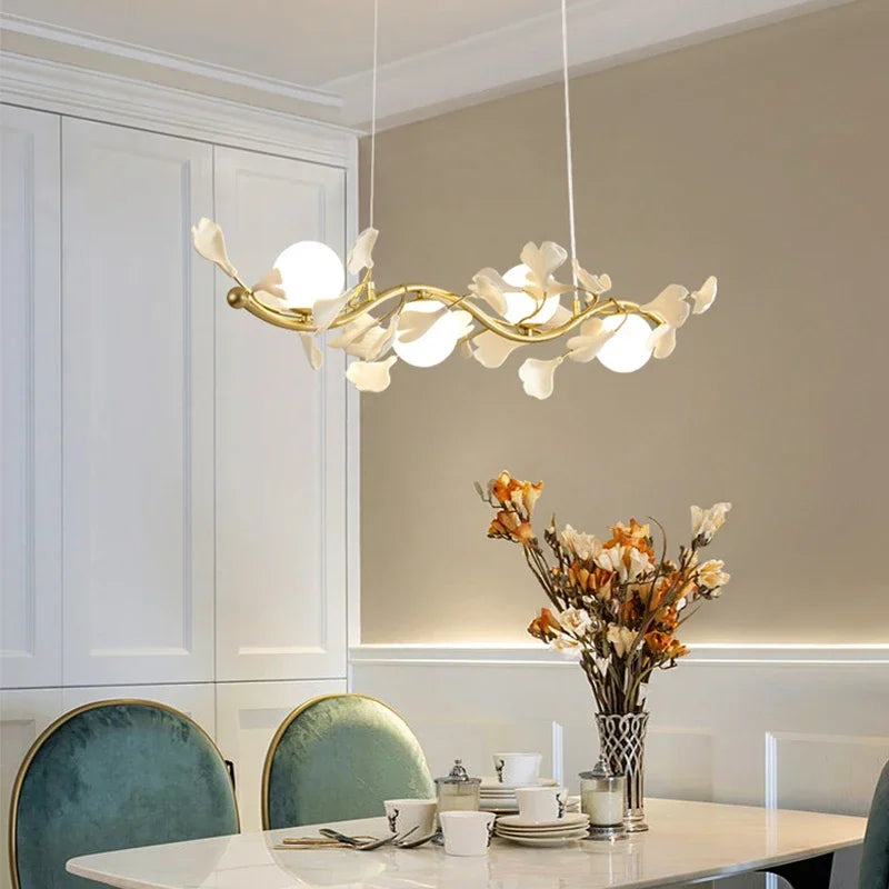 lustre suspendu à led en verre de ginkgo créatif moderne - vue 3 sur 11