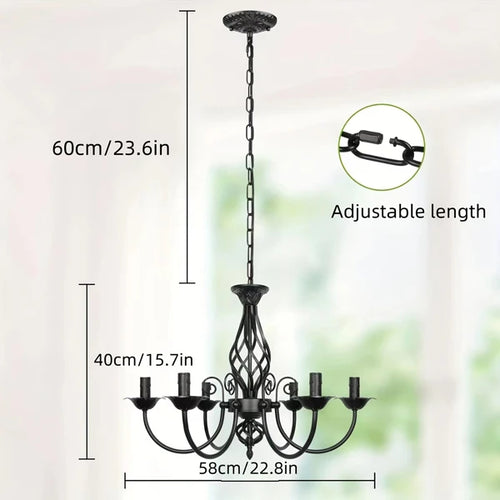 Vintage wrought iron chandelier black metal pendant light