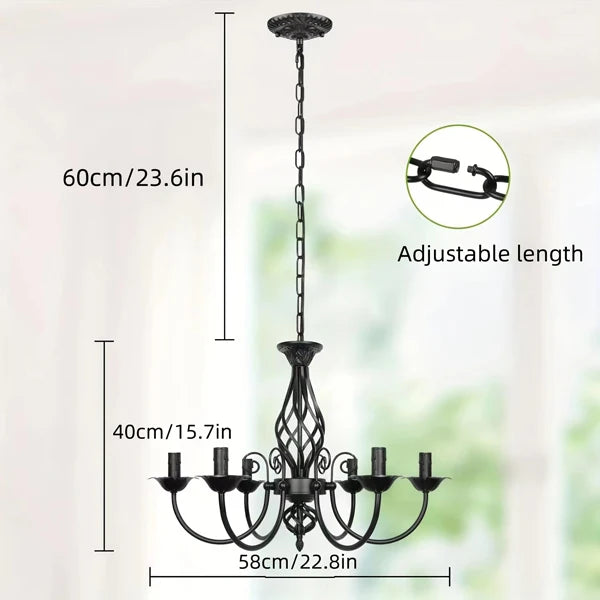 Vintage wrought iron chandelier black metal pendant light
