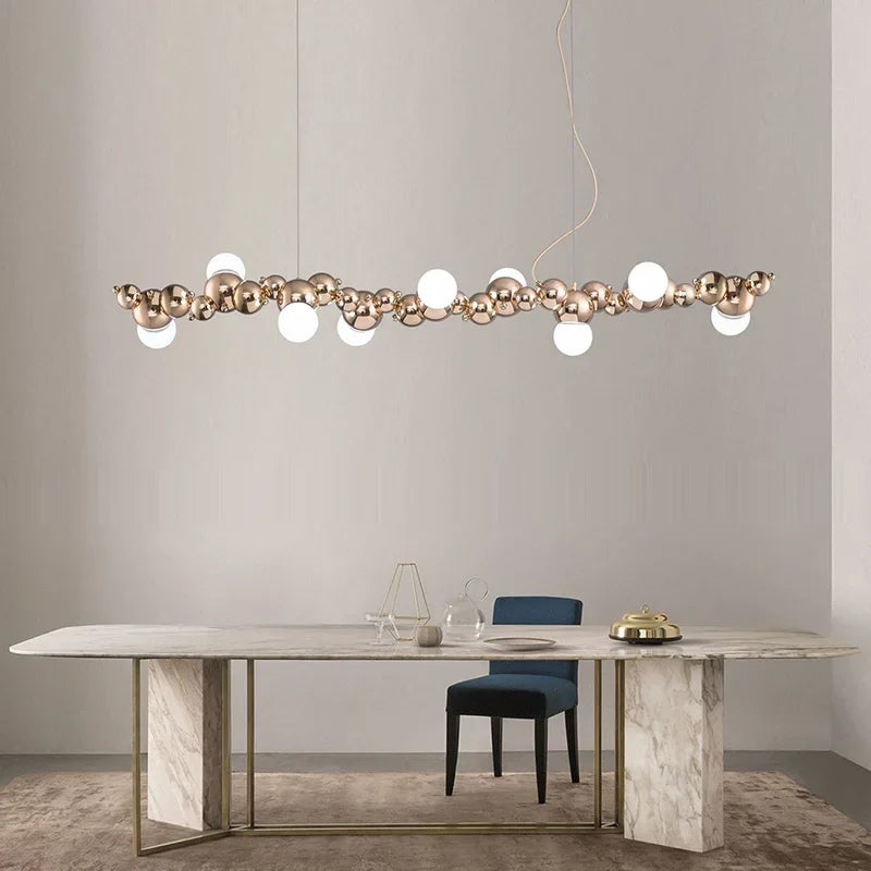 2024Modern Creative Long Bar Chandelier Caterpillar Shaped Metal ball Pendants Lamp Dining Room for Kitchen Hanging Light Luster